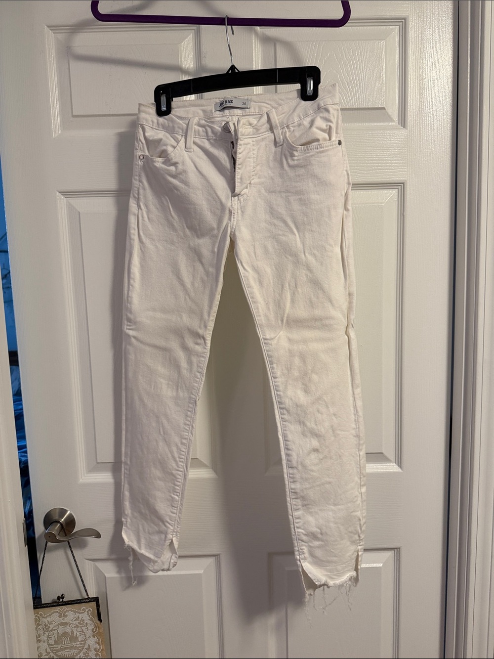 Just Black White Distressed Hem Skinny Jeans